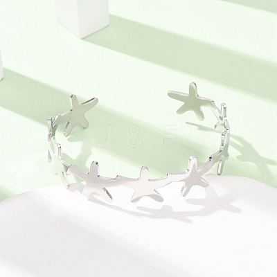 Starfish 304 Stainless Steel Cuff Bangles for Women BJEW-Z176-01P-1