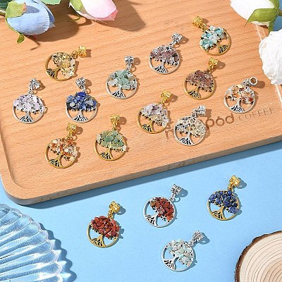 16Pcs 16 Styles Alloy Gems Tree of Life European Dangle Charms PALLOY-YW00085-1