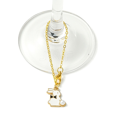Alloy Enamel Rabbit Cup Pendant Decorations HJEW-JM01753-03-1