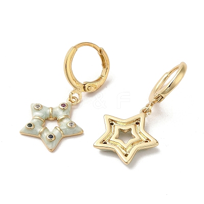 Star Real 18K Gold Plated Brass Dangle Leverback Earrings EJEW-L268-033G-02-1