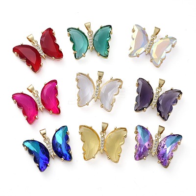 Brass Micro Pave Clear Cubic Zirconia Pendants ZIRC-P079-A01-M-1