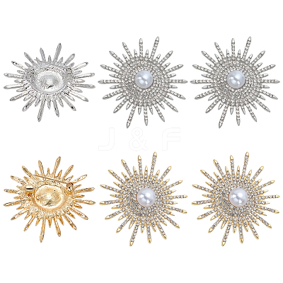 6Pcs 2 Colors Sun Alloy Rhinestone Brocches JEWB-FG0001-41-1