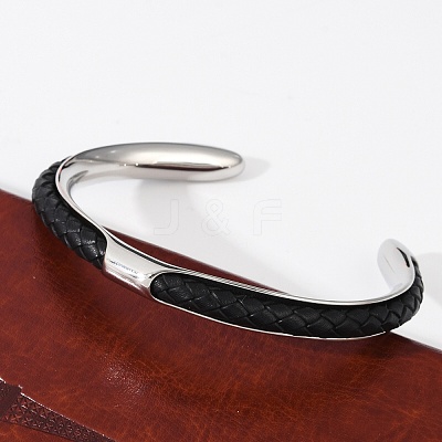 304 Stainless Steel Microfiber Leather Cord Cuff Bangles BJEW-D304-14P-01-1