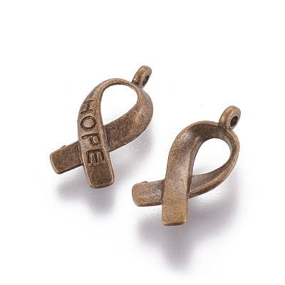 Breast Cancer Awareness Ribbon Carved Word Hope Tibetan Style Alloy Pendants TIBEP-LF5104YKG-AB-FF-1