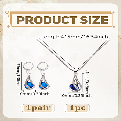Rhinestone Teardrop Hoop Earrings & Pendant Necklace SJEW-LP0001-62B-1