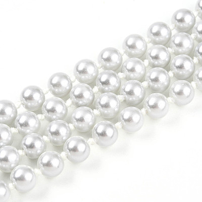 8.2MM Baking Paint Pearlized Glass Pearl Round Beaded Long Necklaces HY-T002-03A-1