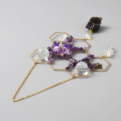 Nuggets Natural Amethyst & Glass Window Hanging Decoration AJEW-WH0413-18A-1