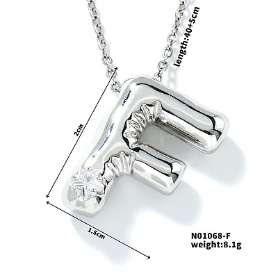Brass Pave Clear Cubic Zirconia Shiny Balloon Letter Pendant Necklaces IT0451-6-1