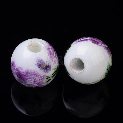 Orchid Flower Handmade Printed Porcelain Ceramic Beads X-PORC-Q199-10mm-01-1