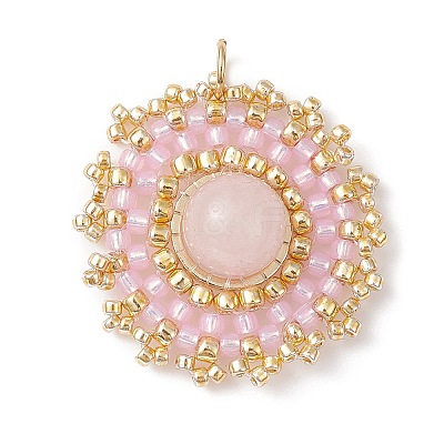 Natural Rose Quartz Flat Round Pendants PALLOY-MZ00135-08-1