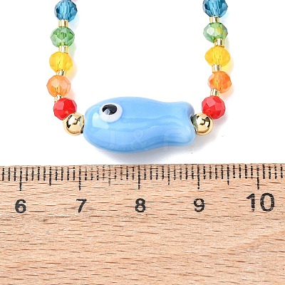 Porcelain Fish Pendant Rainbow Color Glass Beaded Necklaces for Friends and Couples LS-KF3974-2-1