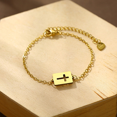 304 Stainless Steel Rectangle with Hollow Cross Link Bracelets WGD536A-02-1