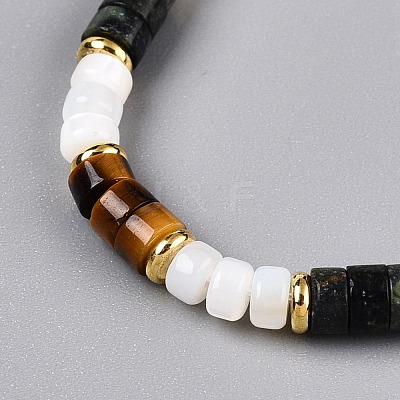 Column Natural Tiger Eyes & Kambaba Jasper & White Shell Beaded Necklaces for Women NJEW-T017-01G-1