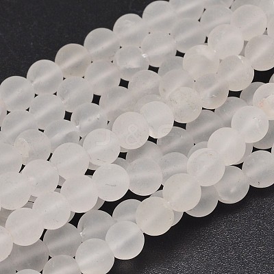 Frosted Round Natural Quartz Crystal Beads Strands G-K068-17-8mm-1