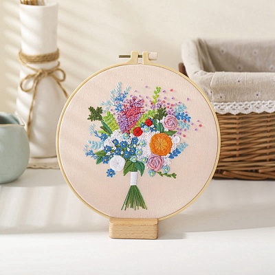 DIY Bouquet Pattern Embroidery Kit DIY-O021-15A-1