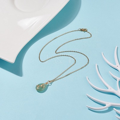 Natural Green Aventurine Teardrop Pendant Necklace NJEW-JN03900-02-1
