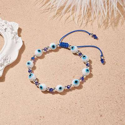 Lampwork Evil Eye & Glass Braided Bead Bracelet BJEW-TA00157-1