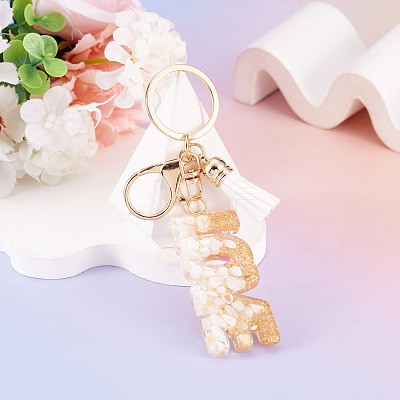 Alloy & Resin Tassel Keychainss AJEW-TADJ0001-20G-08-1