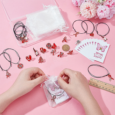 Mental Health Awarenes Theme Alloy Enamel Ribbon/Heart/Butterfly Charm Braided Bead Bracelets Kits SJEW-WR00002-1
