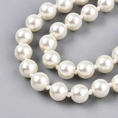 8.2MM Baking Paint Pearlized Glass Pearl Round Beaded Long Necklaces HY-T002-03B-1