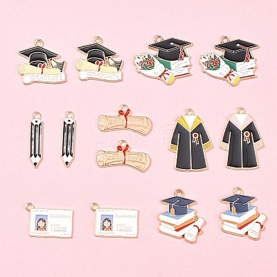 14Pcs 7 Styles Graduation Season Alloy Enamel Pendants ENAM-FS0001-80-1