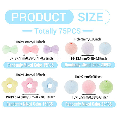 75Pcs 5 Styles Flocking Acrylic Beads OACR-TA0005-01-1