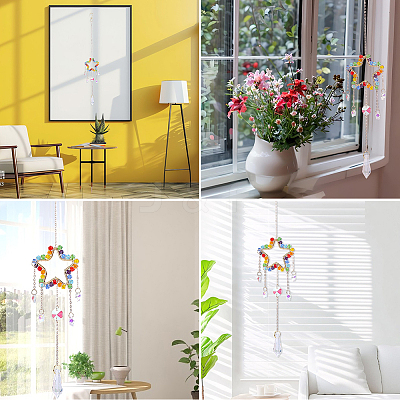 1Pc Colorful Glass Beaded Woven Net Suncatchers AJEW-CY0001-95D-1