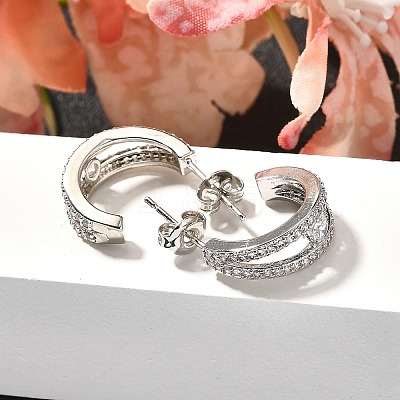 C-Shaped Brass Micro Pave Clear Cubic Zirconia Stud Earrings EJEW-C126-08P-1