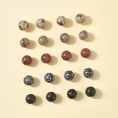 40Pcs 5 Colors Printed Schima Wood Beads WOOD-FS0001-47-1