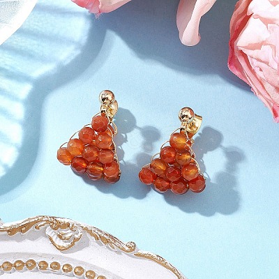 Round Brass Natural Agate Hoop Earrings EJEW-TA00620-01-1