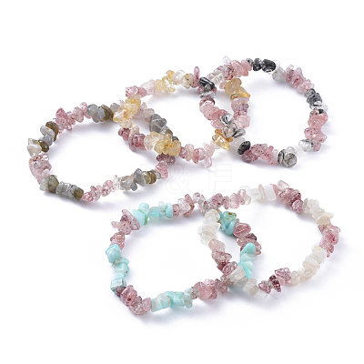 Natural Mixed Stone Chip Stretch Bracelets BJEW-JB04490-1