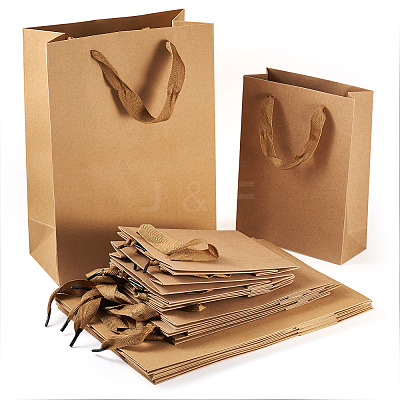 15Pcs 3 Styles Rectangle Kraft Paper Bags with Handle AJEW-TA0001-92-1