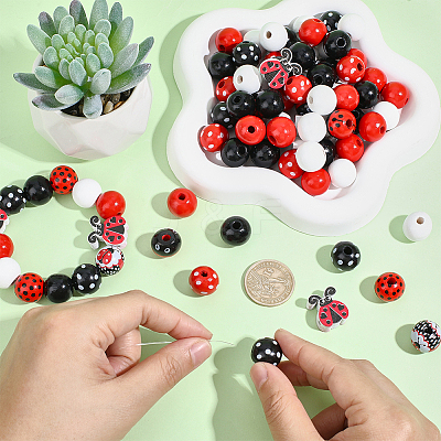 130Pcs Printed Wood Beads WOOD-PA0001-40-1