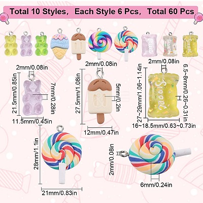 60Pcs 10 Styles Resin Pendants RESI-SC0002-82-1