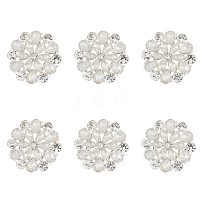 6Pcs Alloy Rhinestone Shank Buttons BUTT-MA0001-06-1