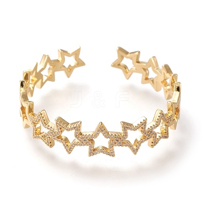 Brass Micro Pave Clear Cubic Zirconia Cuff Bangles BJEW-F411-04G-1