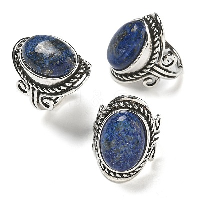Natural Lapis Lazuli Adjustable Rings RJEW-I108-01AS-10-1