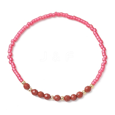 Glass Seed Bead & Natural Red Jasper Beads Bracelets for Women BJEW-MZ00311-04-1