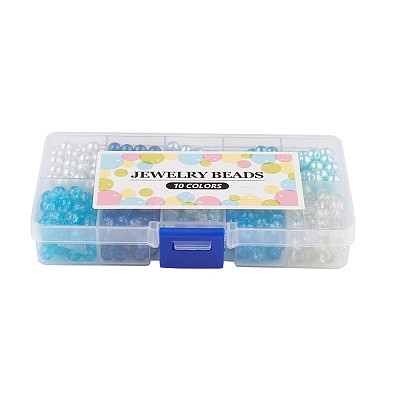 Mixed Baking Paint Crackle Glass & Glass Pearl Bead Sets HY-X0009-6mm-03-1