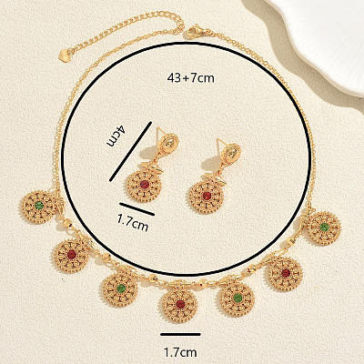 Vintage Alloy Colorful Cubic Zirconia Round Dangle Stud Earrings & Pendant Necklaces Sets for Women OK2942-1