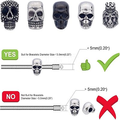 10Pcs 5 Style 304 Stainless Steel European Beads OPDL-UN0001-04-1