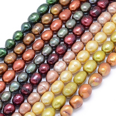 Dyed Natural Cultured Freshwater Pearl Beads Strands PEAR-L021-08-01-1