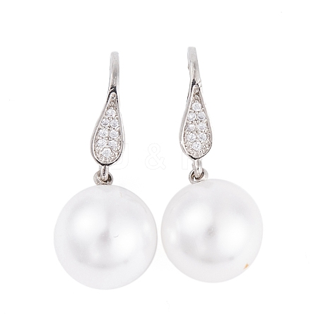 Rack Plating Brass Cubic Zirconia ABS Pearl Earring Hooks EJEW-S219-16P-02-1