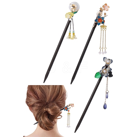 3Pcs 3 Styles Glass Hair Sticks MRMJ-DJ0001-13B-1