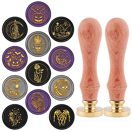 12Pcs 12 Patterns Brass Wax Seal Stamp AJEW-CP0004-30-1