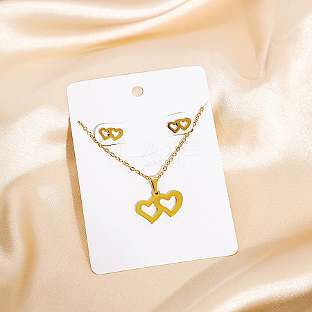 304 Stainless Steel Pendant Necklaces & Stud Earrings Sets WG82A44-14-1