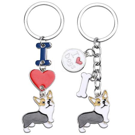 WEWAYSMILE 2 pcs Dog Keychain Car Keychain Pet Pendant Key-Ring Lovely Dog Key-ring Portable Metal Keychain Gift for Pet Lover Birthday Puppy Theme Party Supplies (Brownish Corgi) JX792A-1