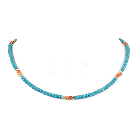 Synthetic Turquoise & Natural Carnelian Beaded Necklaces NJEW-TA00161-1