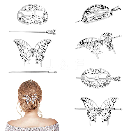 6 Sets 2 Styles Alloy Hair Sticks OHAR-ME0001-18-1