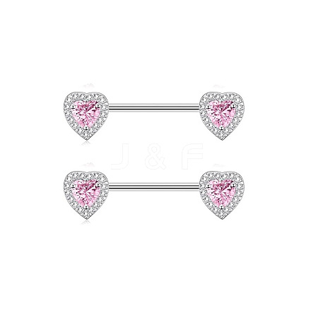 304 Stainless Steel Pink Cubic Zirconia Nipple Rings WGE5BE3-11-1